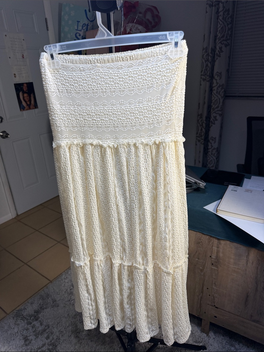Arizona Jean Company Cream Smocked Tiered Maxi Skirt